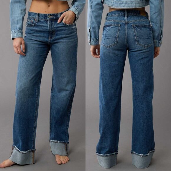 American Eagle Women's Stretch High-Waisted Stovepipe Cuffed Jean in Medium - Picture 1 of 9